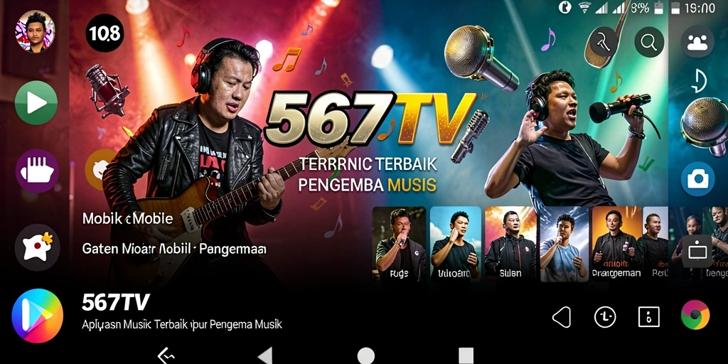 Antarmuka aplikasi 567TV yang menampilkan berbagai genre musik.