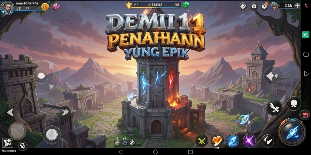 Tampilan permainan <strong>DEMI11</strong> yang menampilkan menara dan musuh dalam pertempuran strategi.