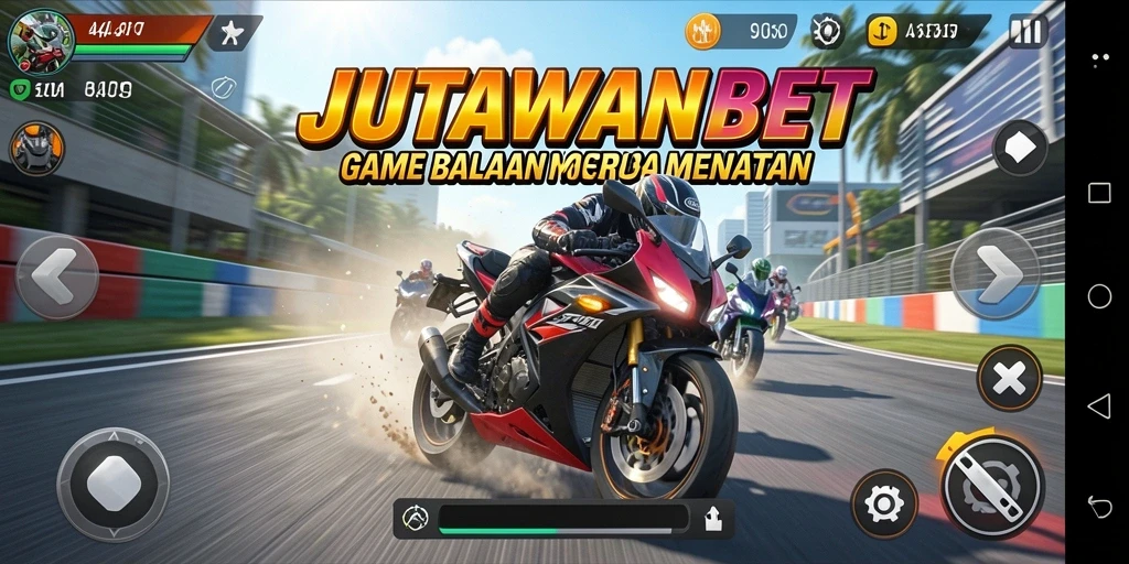Tangkapan layar JUTAWANBET menampilkan aksi balapan motor yang intens.