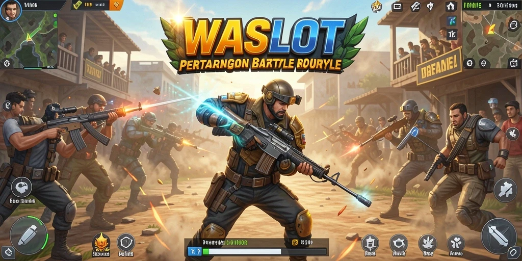 Tampilan aksi intens dalam gameplay WASLOT Battle Royale.
